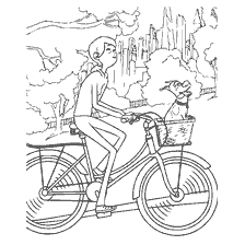 página para colorear: Katie y Max se divierten montando su bicicleta