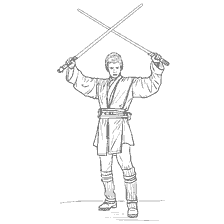 coloriage: Anakin Skywalker de Star Wars avec deux sabres