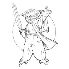 coloriage: Maître Yoda avec épée en main