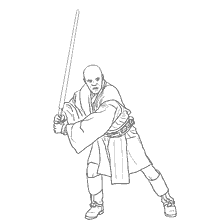 coloriage: Silhouette Mace Windu de Lightsaber en position d'attaque