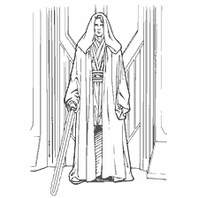 coloring page: Anakin Skywalker from Star Wars in a mantle with a sword