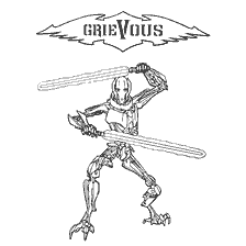coloring page: Grievous with Two Star Wars Lightsabers: Episode III: Revenge of the Sith