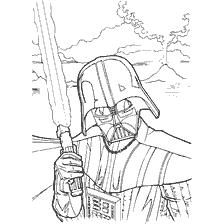 Darth Vader mit einem Schwert gegen einen Vulkan