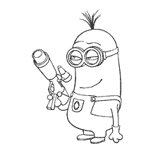 página para colorir: Minion Kevin com um telescópio em suas mãos