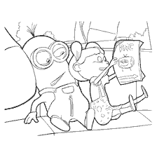 página para colorir: Minion Kevin com uma criança no carro