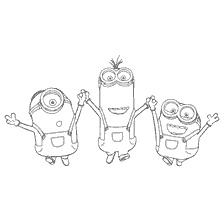 página para colorir: Colorir Minions de Stewart, Kevin e Bob segurando mãos