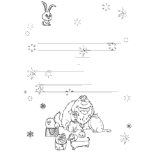 Brief aan de kerstman met karakters en decoratieve sneeuwvlokken.
