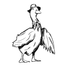 Pato Jemima en un sombrero y con un arco