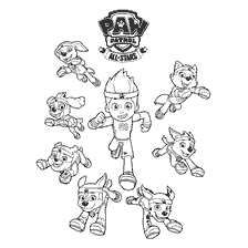 coloring page: Coloring with Puppy Patrol characters: Ryder and Puppies