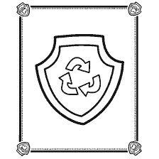 coloring page: Rocky Sign from Puppy Patrol with shield image and recycling symbol