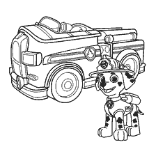 coloring page: Puppy patrol: Marshal next to fire truck