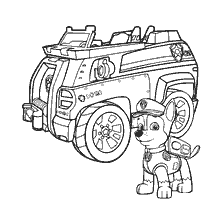 coloring page: Coloring Puppy Patrol Rider and his patrol car