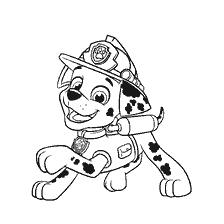 coloring page: Painting of Marshall Puppy Patrol puppy in fire uniform