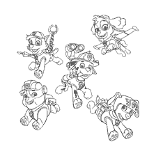 coloring page: Puppy Patrol: Rocky, Skye, Marshal, Fortress, Zuma