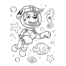 coloring page: Coloring with Dalmatian Marshal in scuba and marine life