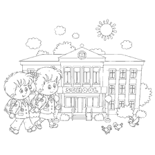 coloring page: Boy and girl go to school on Knowledge Day