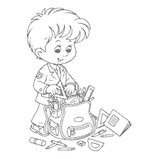 coloring page: A drawing of a boy collecting a briefcase for school