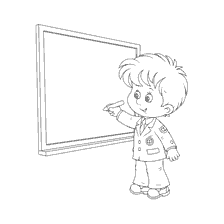 coloring page: The boy answers at the blackboard at school