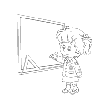 coloring page: A drawing of a girl who writes on a blackboard