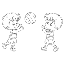 coloring page: Children play volleyball in physical education class