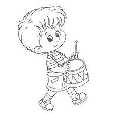 coloring page: Boy plays drum in music class