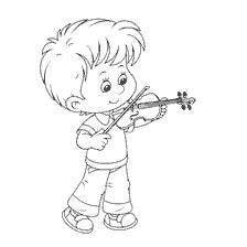 coloring page: A boy plays the violin at a music lesson on Knowledge Day.