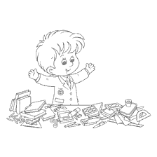 coloring page: A drawing of a boy collecting a briefcase for a school