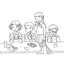 coloring page: Children at school breakfast on September 1