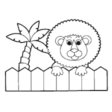 Colorant lion avec palmier et clôture