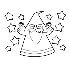 Magicien avec un sourire solennel et des étoiles autour