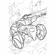 Coloring an autonomous mini-tank against the background of a destroyed city