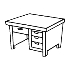 pagina da colorare: Disegno di contorno del tavolo con cassetti per colorazione
