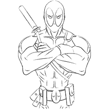 Deadpool con una spada sullo sfondo