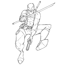 Deadpool con Spada e Pistola in Posizione Dinamica