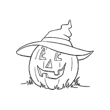 coloring page: Pumpkin with a smile in a Halloween hat