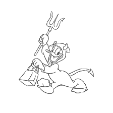 coloring page: Donald Duck in Devil's Costume with a Pumpkin Basket