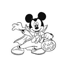 coloring page: Mickey Mouse in Halloween costume with pumpkin