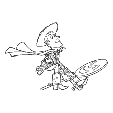 coloring page: Sheriff Woody in Halloween costume with pumpkin