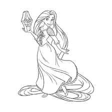 coloring page: Coloring Rapunzel on Halloween with a lantern