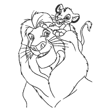 pagina da colorare: Il Re Leone: Mufasa con il cucciolo di leone Simba