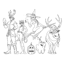 coloring page: Coloring Halloween with heroes in costumes