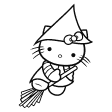 coloring page: Coloring picture with Halloween Kitty on a broomstick