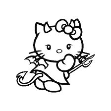 coloring page: Halloween Kitty with Devil's Horns and Tail