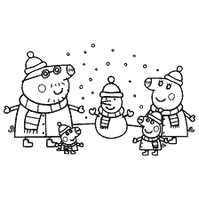 The pig family sculpts a snowman