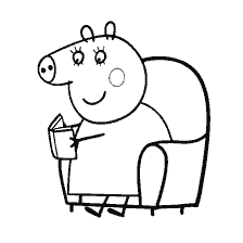 Mommy Pig reads a book in a chair