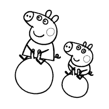 Peppa and George on gymnastic balls