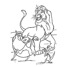 pagina da colorare: Colorazione con personaggi del Re Leone: Simba, Timon e Pumba