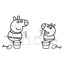 Peppa Pig ve George Play Pieces in the Sandbox