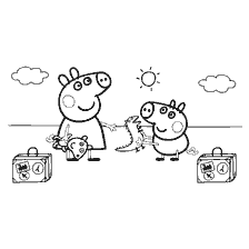Peppa Pig ve George seyahat için paketleniyor.