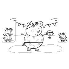 Peppa Pig ile Cup, yarışmadaki arkadaşlarla çevrili